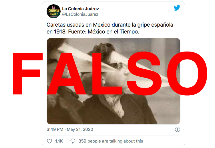 Falso que caretas plásticas se usaran en México durante epidemia de Fiebre Española. Noticias en tiempo real