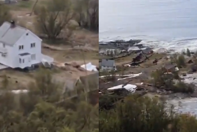 Pedazo de costa con casas se desplaza hacia el mar y desaparece en Noruega (+video). Noticias en tiempo real