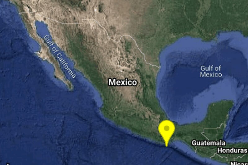 Mapa de México que muestra la ubicación del epicentro del sismo ocurrido en Oaxaca