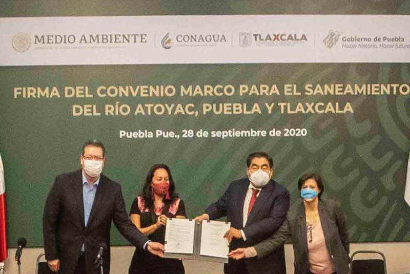 Marco Mena firma con Miguel Barbosa, Semarnat y Conagua convenio de saneamiento del río Zahuapan-Atoyac. Noticias en tiempo real