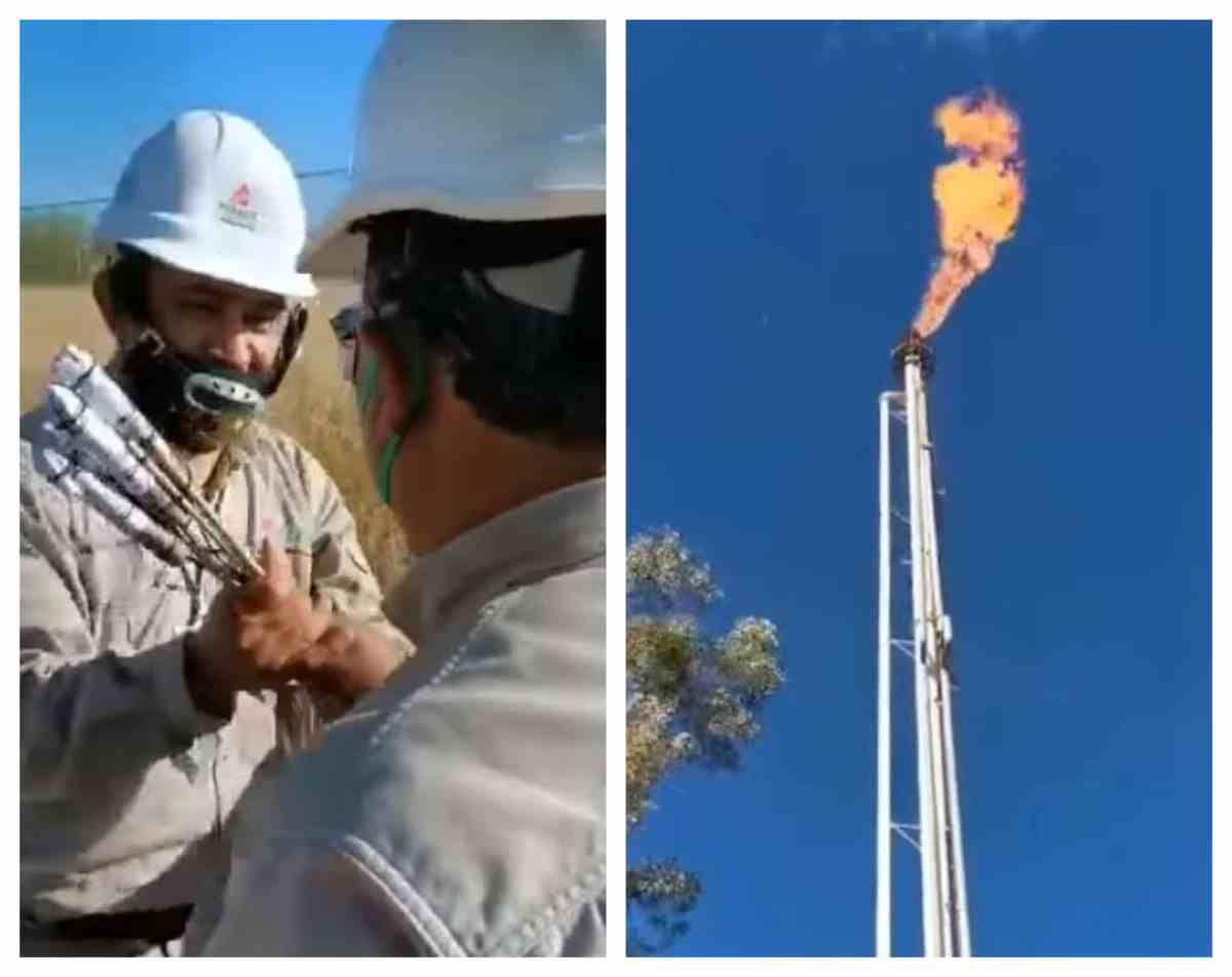 Por medio de Facebook se difundió un video en el que trabajadores encienden un quemador de gas residual con la ayuda de fuegos artificiales