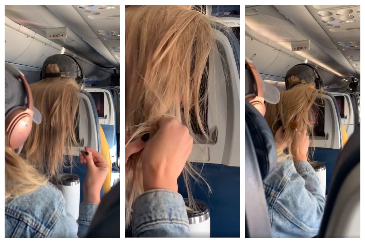 Por medio de Facebook, se publicó un video en el que se observa el momento en que una pasajera de avión le pega un chicle, una paleta, corta y hasta remoja en café el cabello de otra en venganza