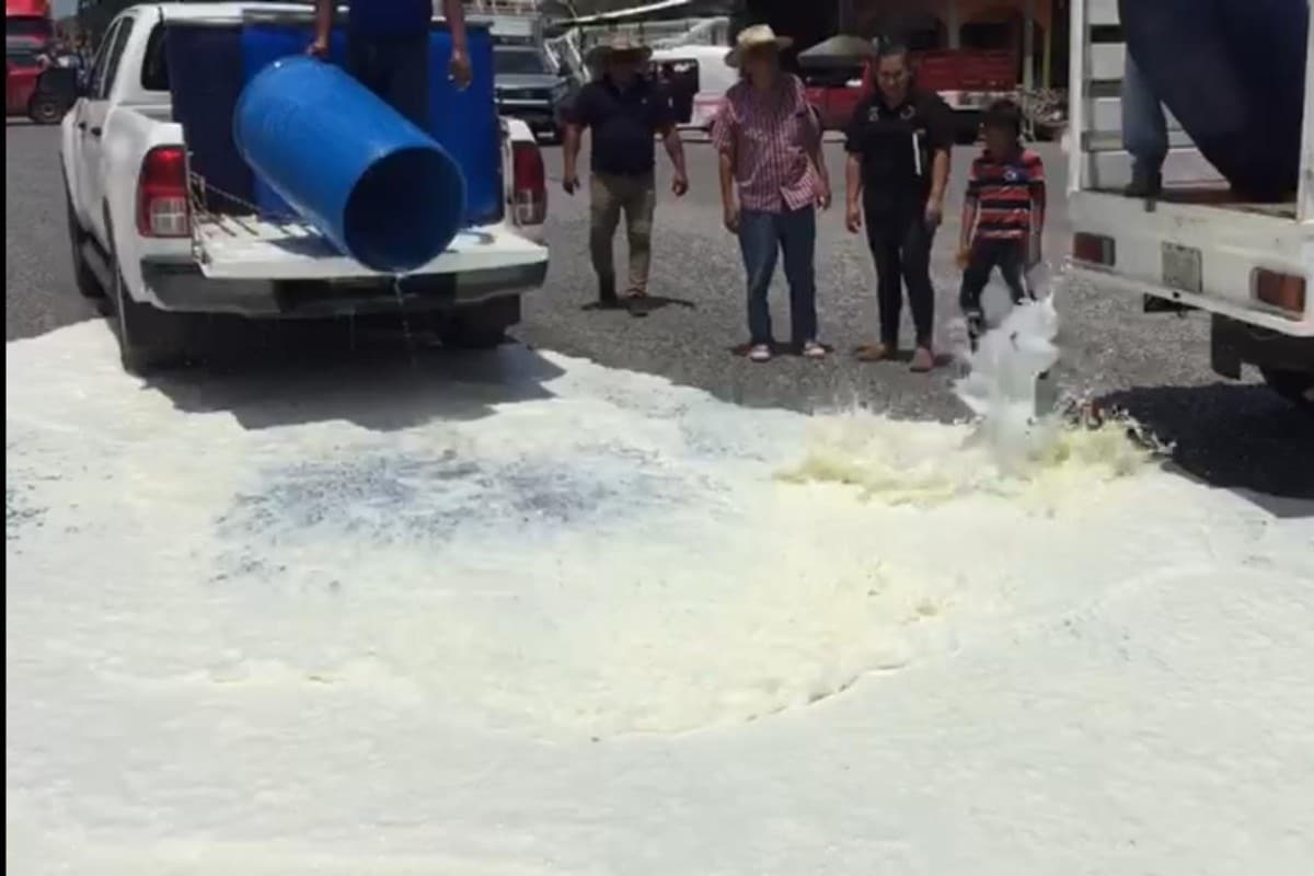 En protesta, productores tiran cientos de litros de leche en el Istmo