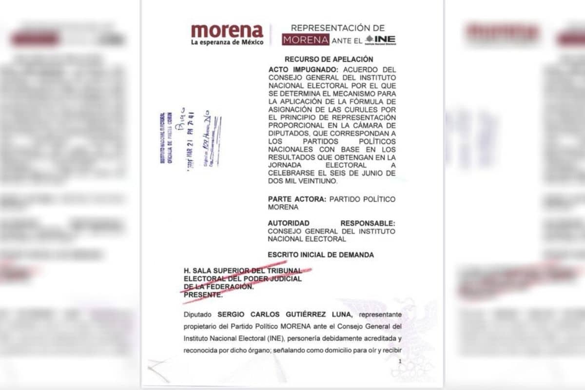 Impugna Partido Morena acuerdo del INE para evitar sobrerrepresentación en Cámara de Diputados