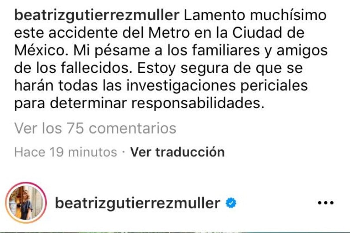 Gutiérrez Müller envío su pésame a los familiares de las víctimas del accidente en el Metro.