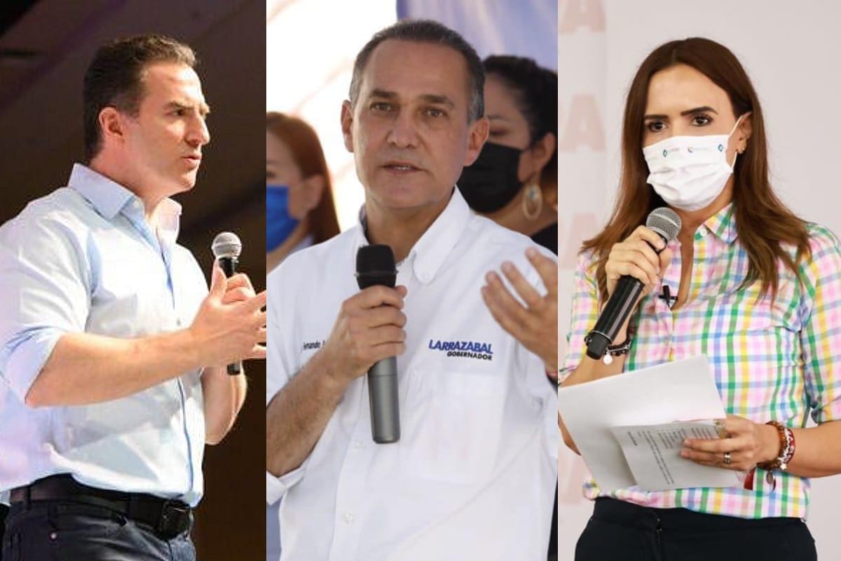 candidatos a la gubernatura de Nuevo León Fernando Larrazabal, Clara Luz Flores y Adrián de la Garza