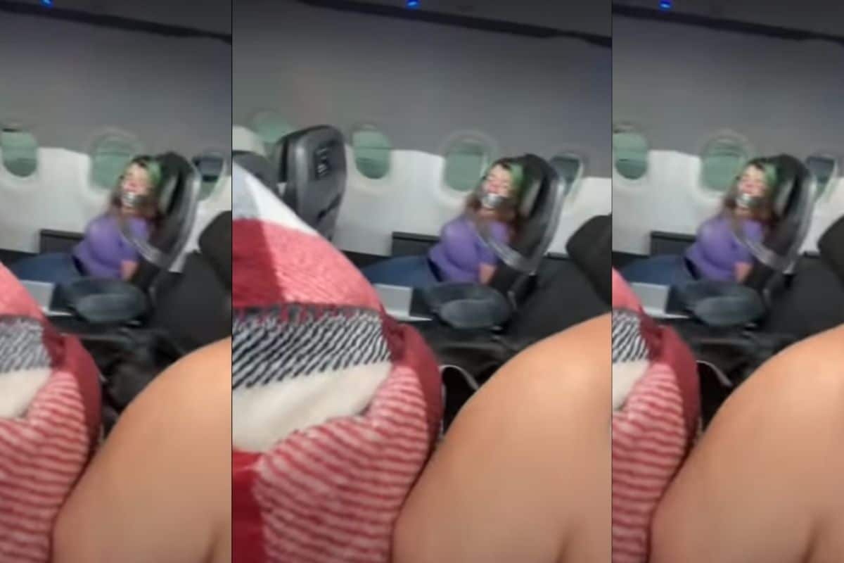 Video. Mujer intenta abrir puerta de avión en ¡¡pleno vuelo!!, la amarran a su asiento