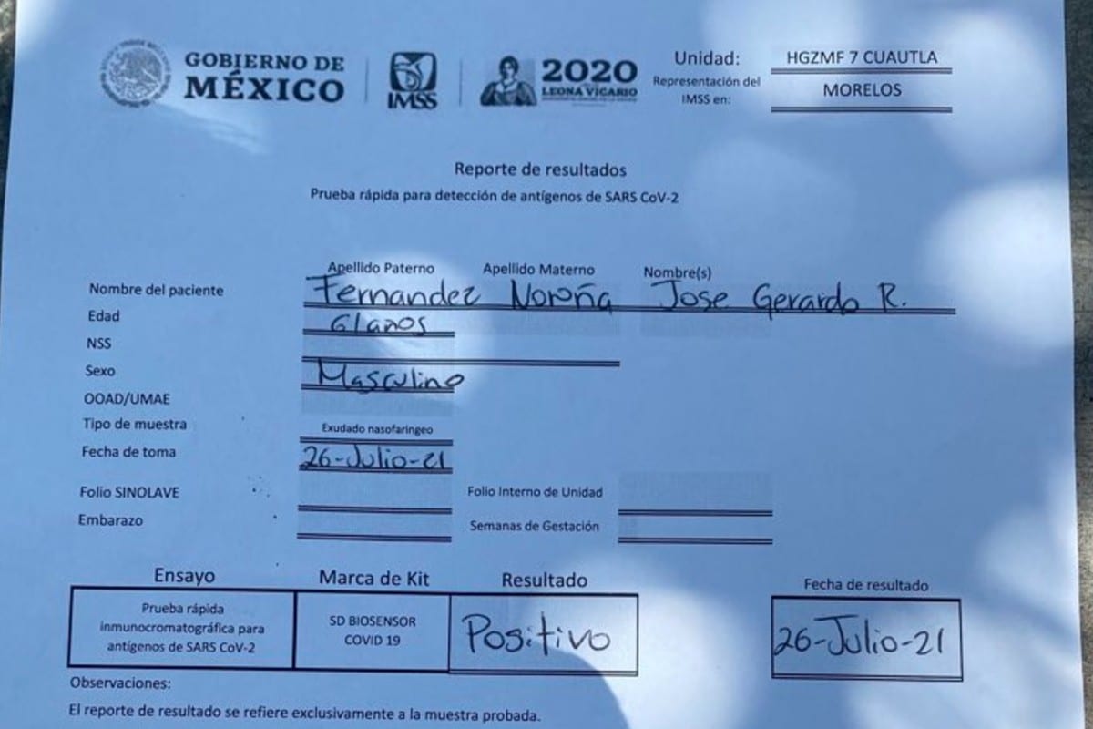 Fernández Noroña informó que se haría la prueba esta mañana.