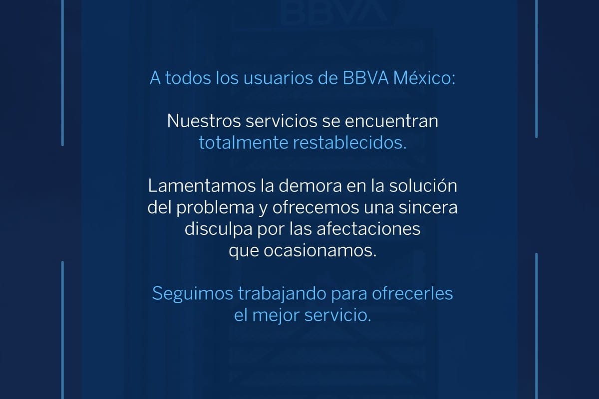 BBVA Bancomer restablece servisio