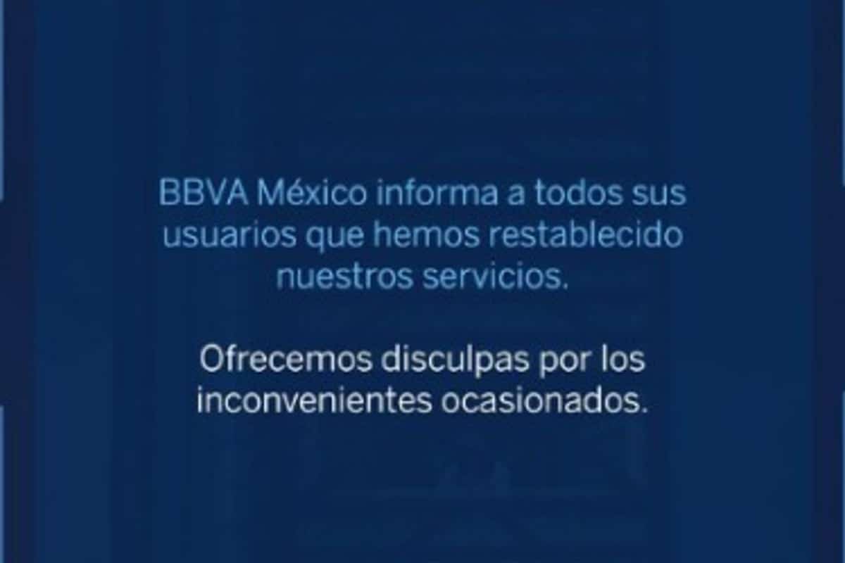 Tras casi 24 horas BBVA informó que su servicio "estaba restablecido" Foto: BBVA Bancomer