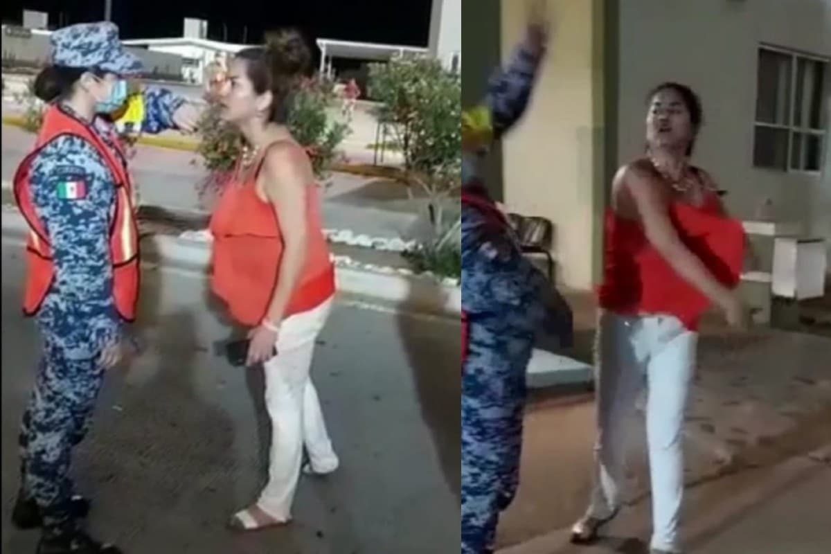 El video muestra el momento en el que la mujer de blusa naranja agrede a una soldado.