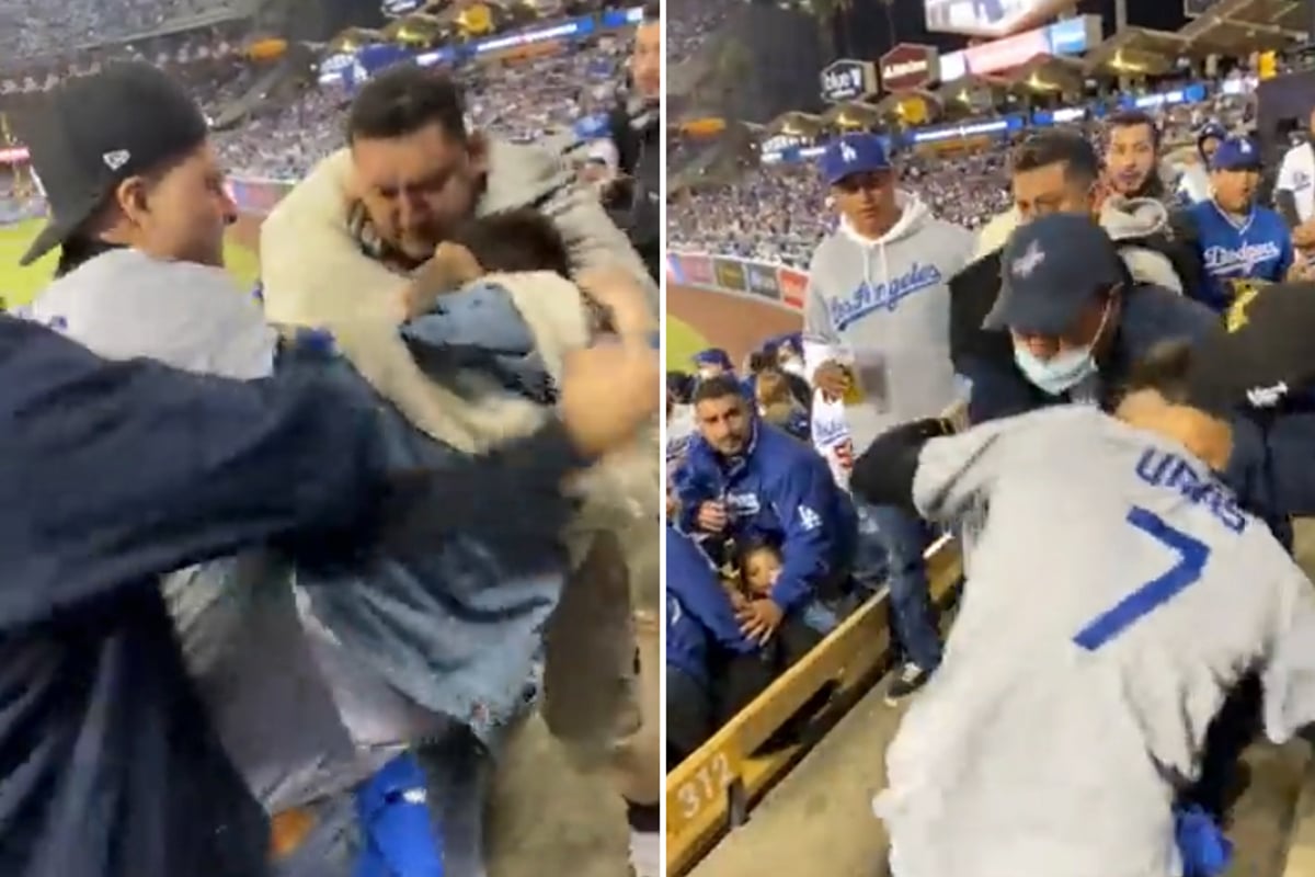 Foto: captura | El conflicto entre dos aficionados de los Dodgers provocó una trifulca en el estadio.