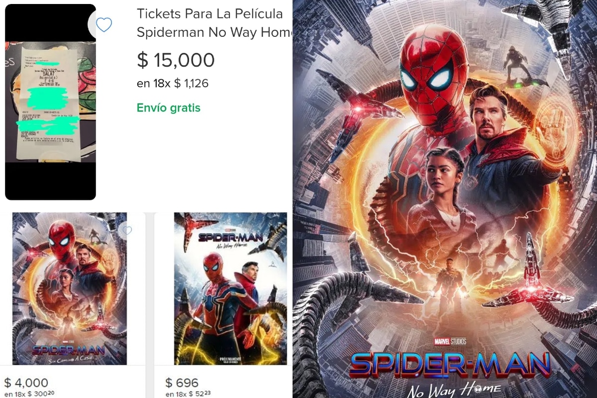 Foto: captura/especial | En Mercado Libre, los precios por una entrada de Spider-Man No Way Home alcanzan hasta 15 pesos.