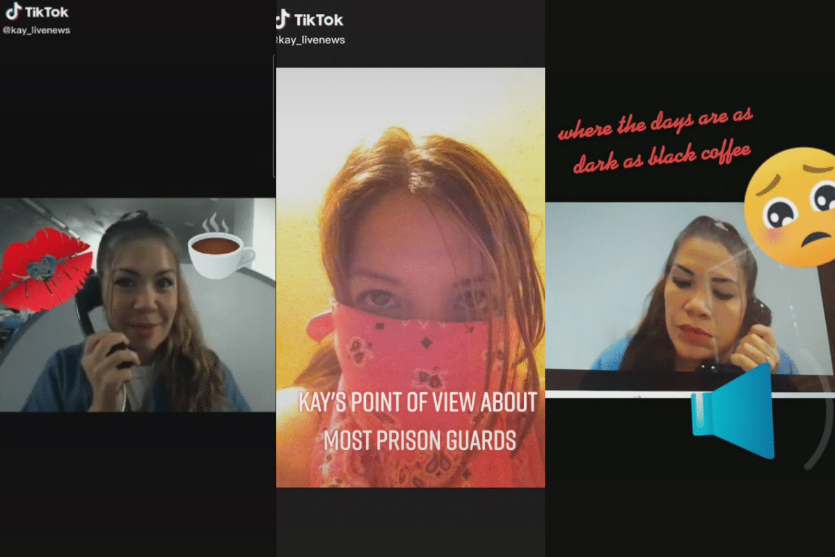 Foto: TikTok@kay_livenews / Una reclusa se volvió viral por subir videos a TikTok donde comparte sus experiencias dentro de la prisión