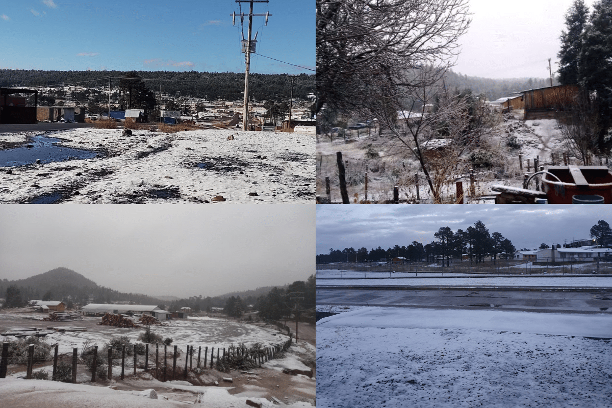 Foto: Twitter@webcamsdemexico/CEPCDurango | Varios poblados y municipios de Chihuahua y Durango se cubrieron de una capa de nieve de hasta 4 centímetros