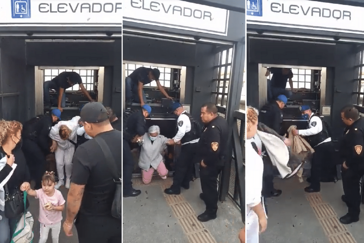 Foto: Captura de video | Al menos cinco mujeres -entre ellas una menor de edad y una adulta mayor- se quedaron atrapadas en la estación Apatlaco del Metrobús