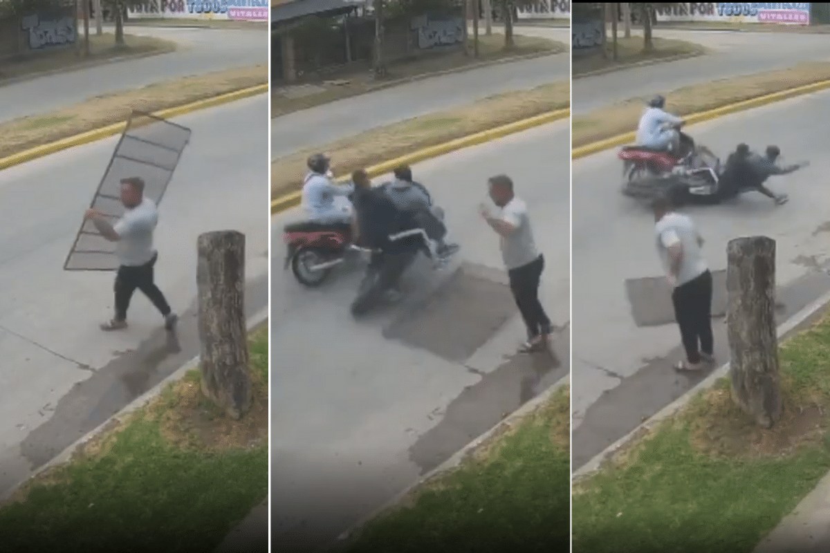 Foto: Captura de video | Otra motocicleta que pasaba en ese momento resultó afectada por el "rejazo" que le dieron a los ladrones