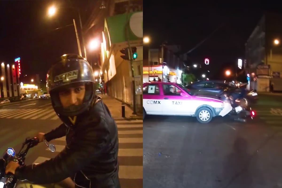 Foto: captura | El motociclista terminó impactado por un taxi, luego de cruzar la avenida con el semáforo en rojo.