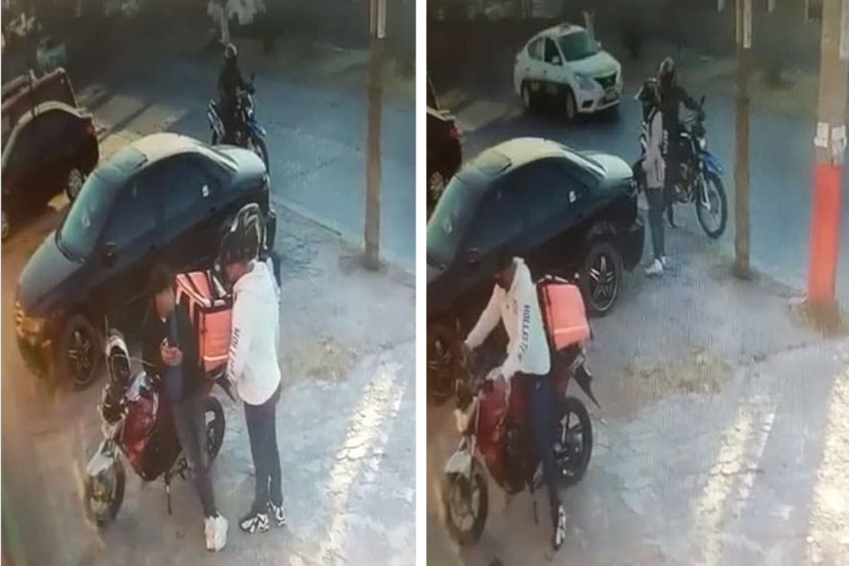 Foto: captura | Uno de los ladrones se dio a la fuga con la motocicleta del repartidor.