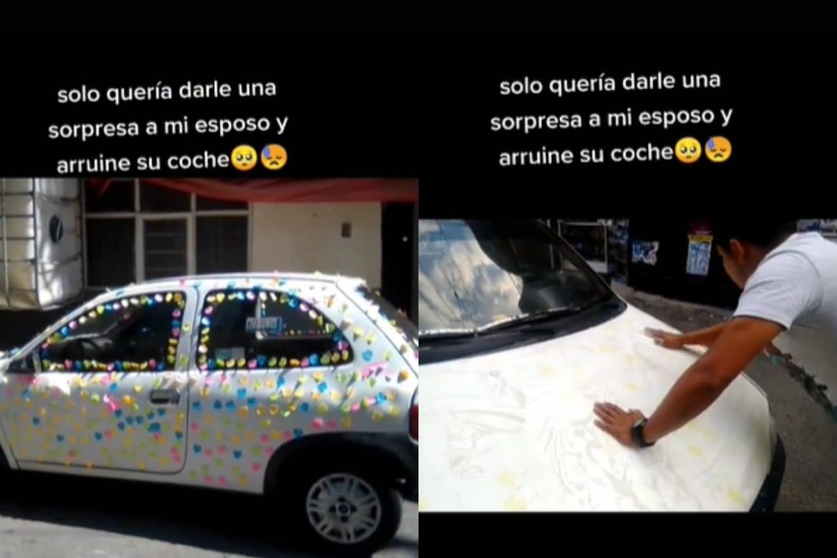 Foto: Captura de pantalla|Mujer quería darle una sorpresa a su esposo… arruina su coche