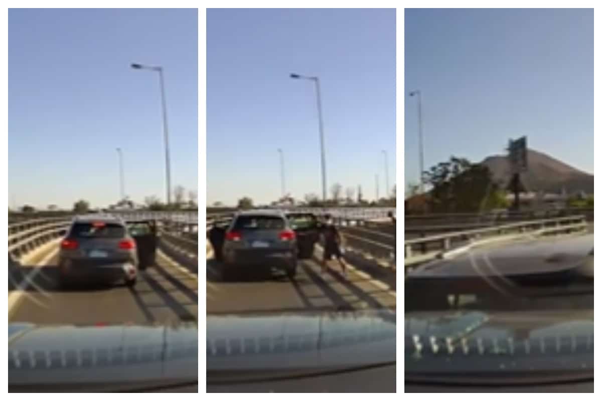 Del vehículo descienden dos sujetos, uno de ellos con pistola en mano y amenaza al conductor. FOTO: Capturas de video
