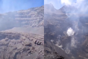 Foto: Twitter/ @C_Lobato | Alpinista  rompe las reglas y capta cómo luce el cráter del Popocatépetl
