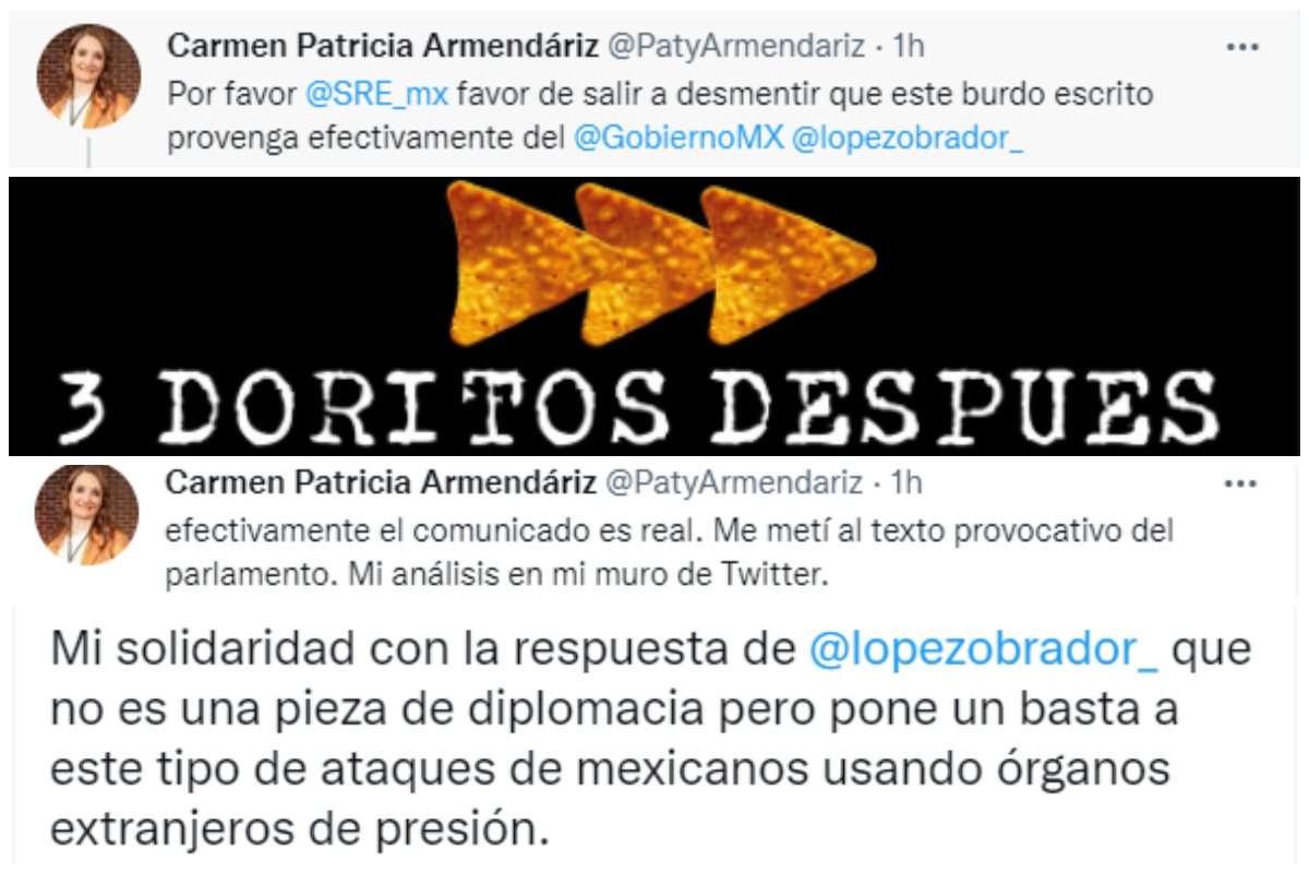 Patricia Armendáriz califica como "burdo escrito" respuesta al Parlamento  Europeo; se retracta al saber que AMLO lo redactó
