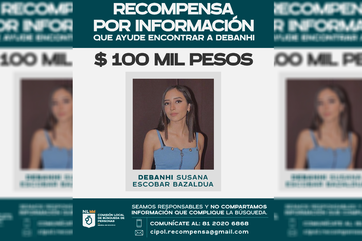 A una semana de la desaparición de Debanhi Escobar, las autoridades ofrecen 100 mil pesos de recompensa.