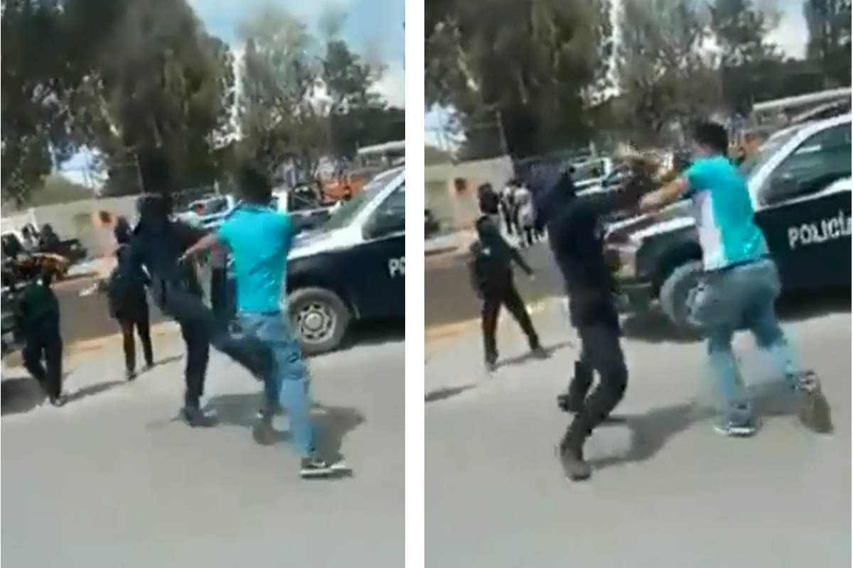 El policía fue captado en video, intercambiando golpes con un civil.