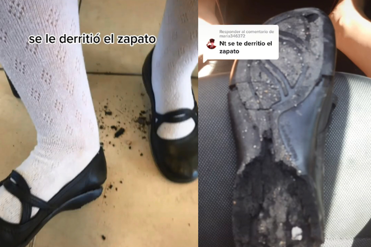 A estudiante se le derrite la suela del zapato por el calor .