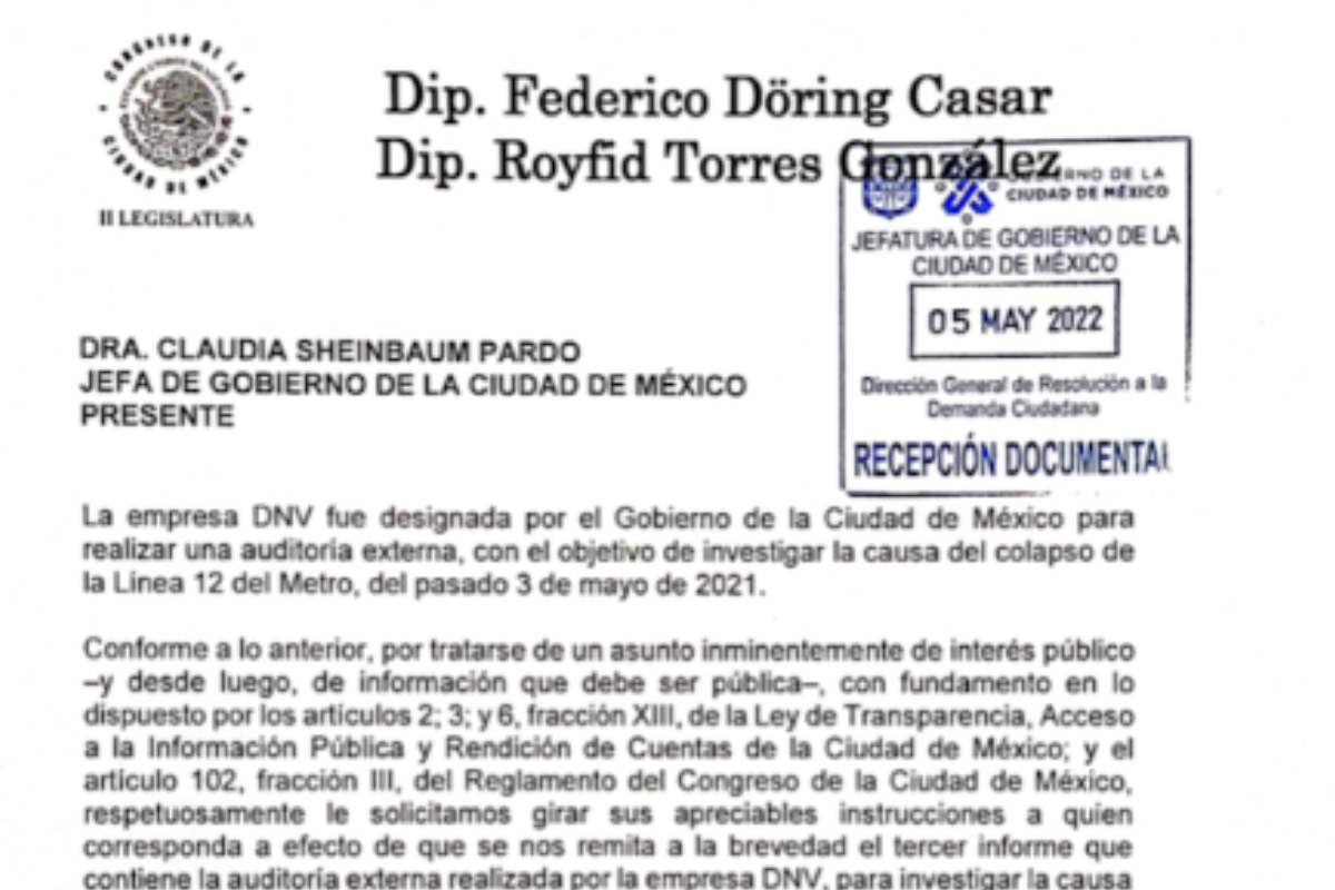 Foto: Especial | Oposición capitalina formaliza solicitud para conocer el tercer informe de DNV