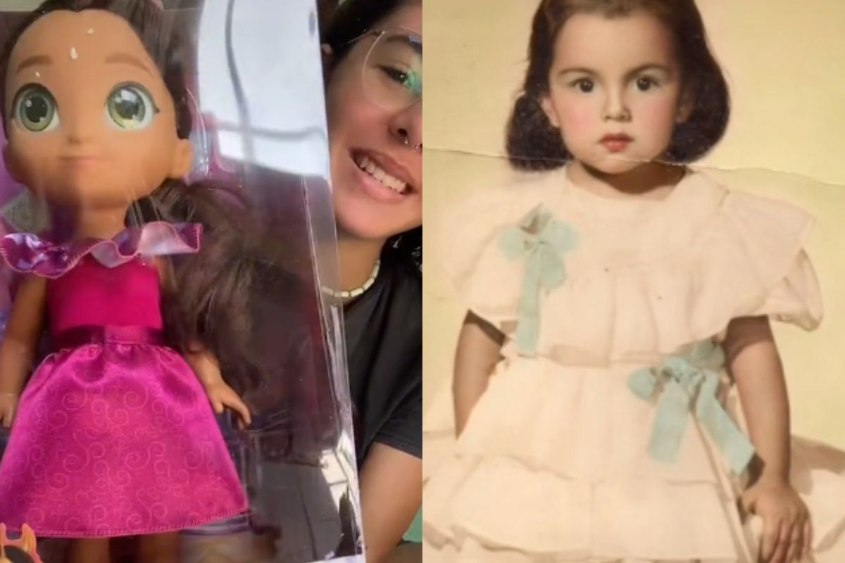 Foto:Captura de pantalla|Video: Nieta le regala a su abuelita su primer muñeca en pleno 10 de mayo
