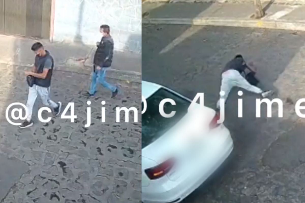 Captura de pantalla|Video: Asaltante al huir le dispara a una persona, cae al piso y se le sale el tenis