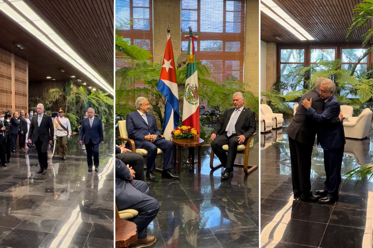 El presidente López Obrador, reunido con su homólogo cubano, Miguel Díaz Canel.