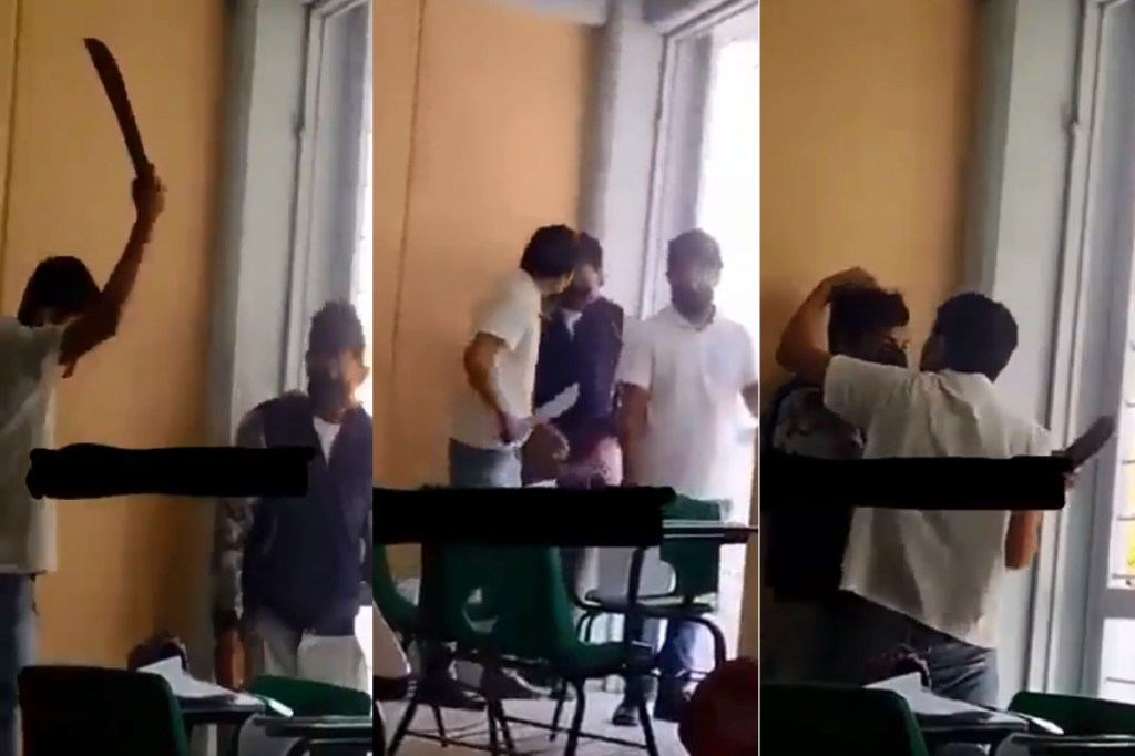 El estudiante fue captado amenazando a su compañero con un machete.