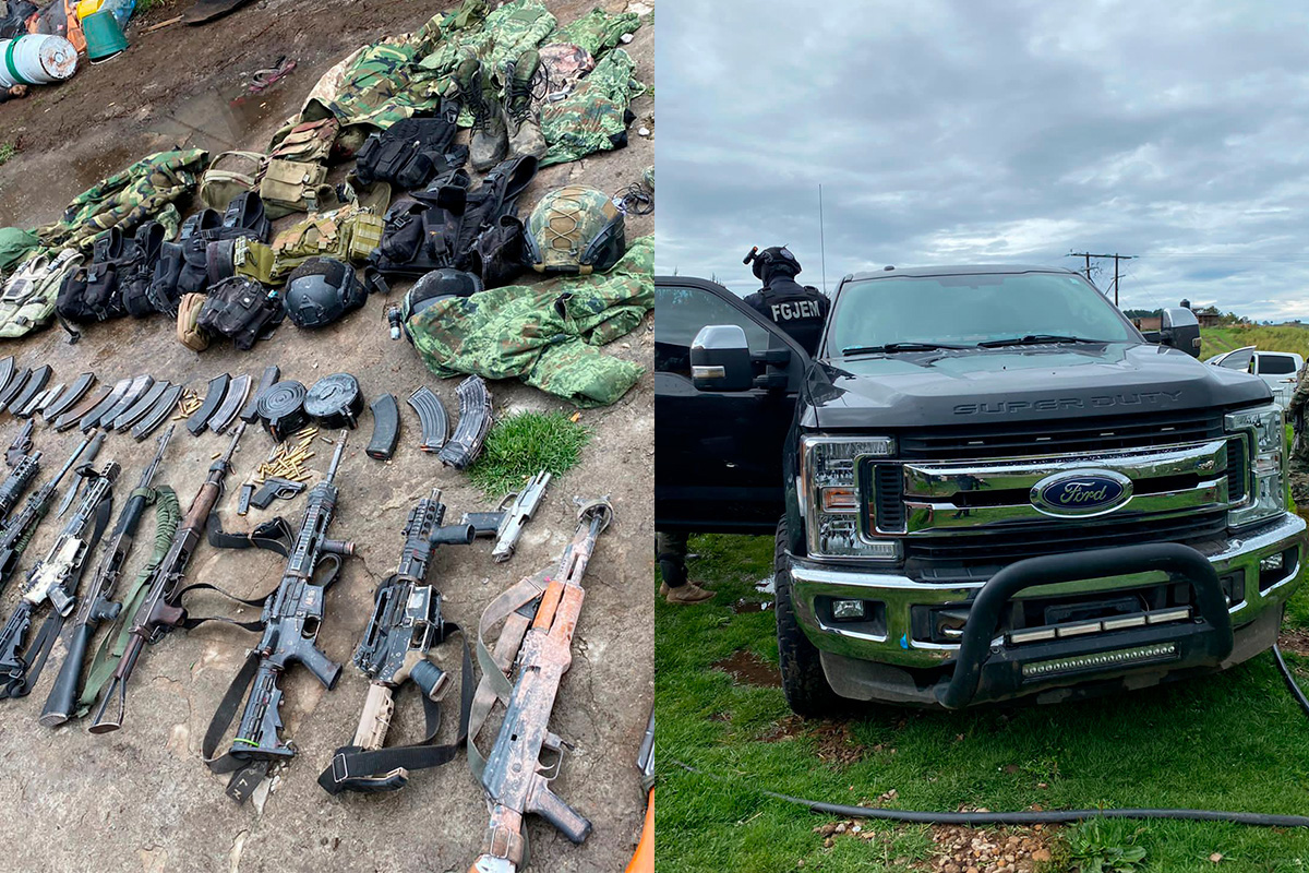 FGJEM detiene a 7 personas y asegura armas de fuego, vehículos y cartuchos útiles en Texcaltitlán