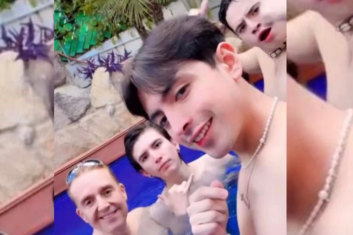 Daniel Bisogno en alberca con su "supuesta" pareja Jesús Castillo y otros jovencitos