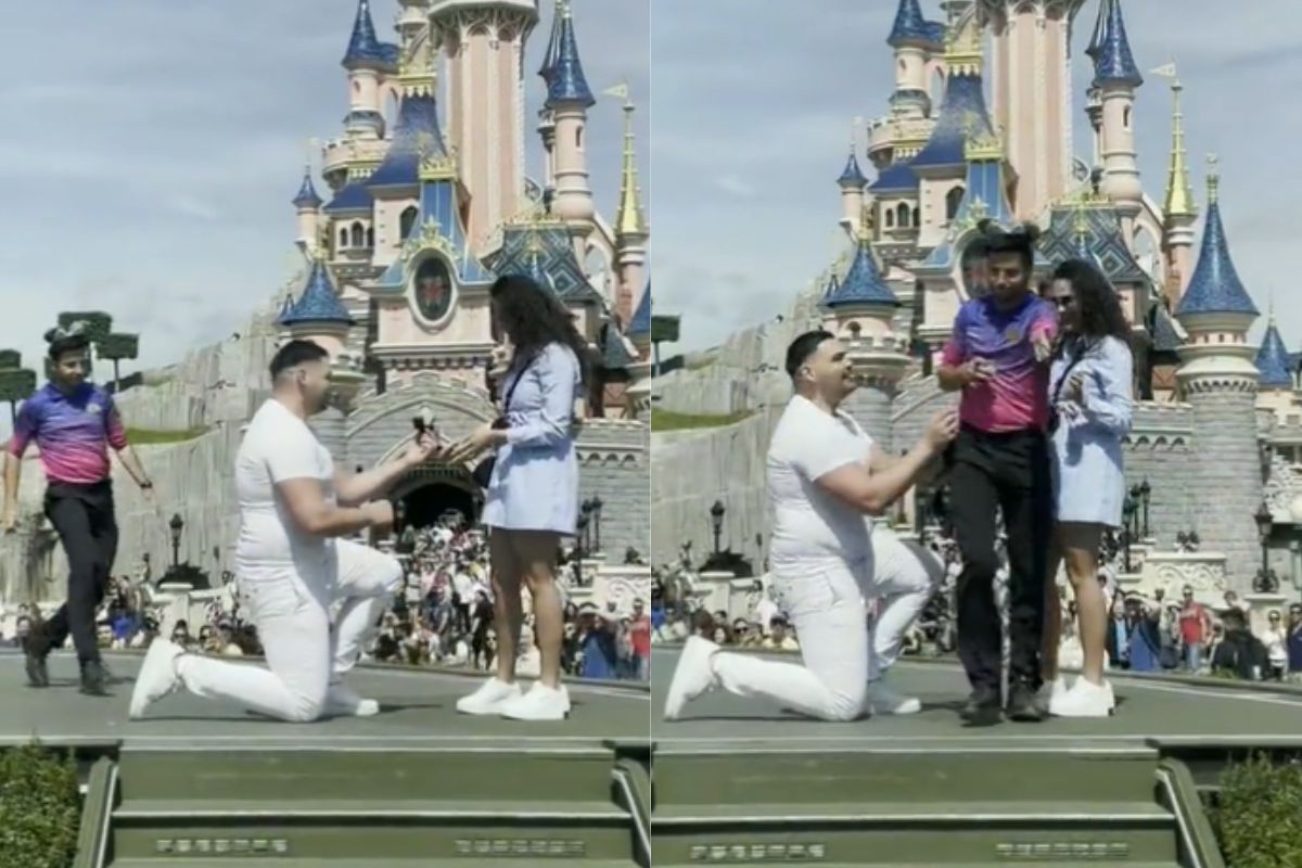 Foto:Captura de pantalla|¡Oso! Trabajador interrumpe propuesta de matrimonio en Disneyland