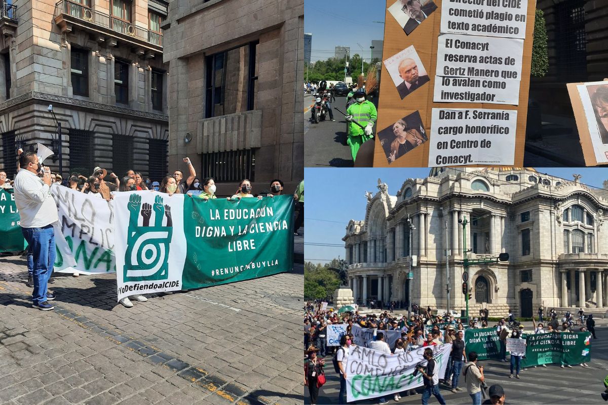 Foto:Twitter/@XMedellin y @plumaverdeORG|Alumnos del CIDE marchan contra la imposición de José Antonio Romero