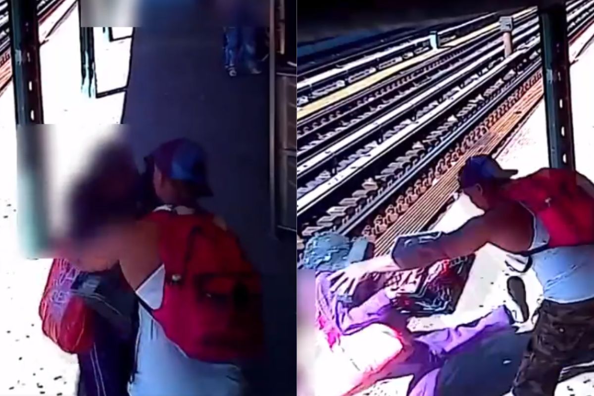 Foto:Captura de pantalla|¡Terrible! Video: Hombre arroja a una mujer a las vías del metro