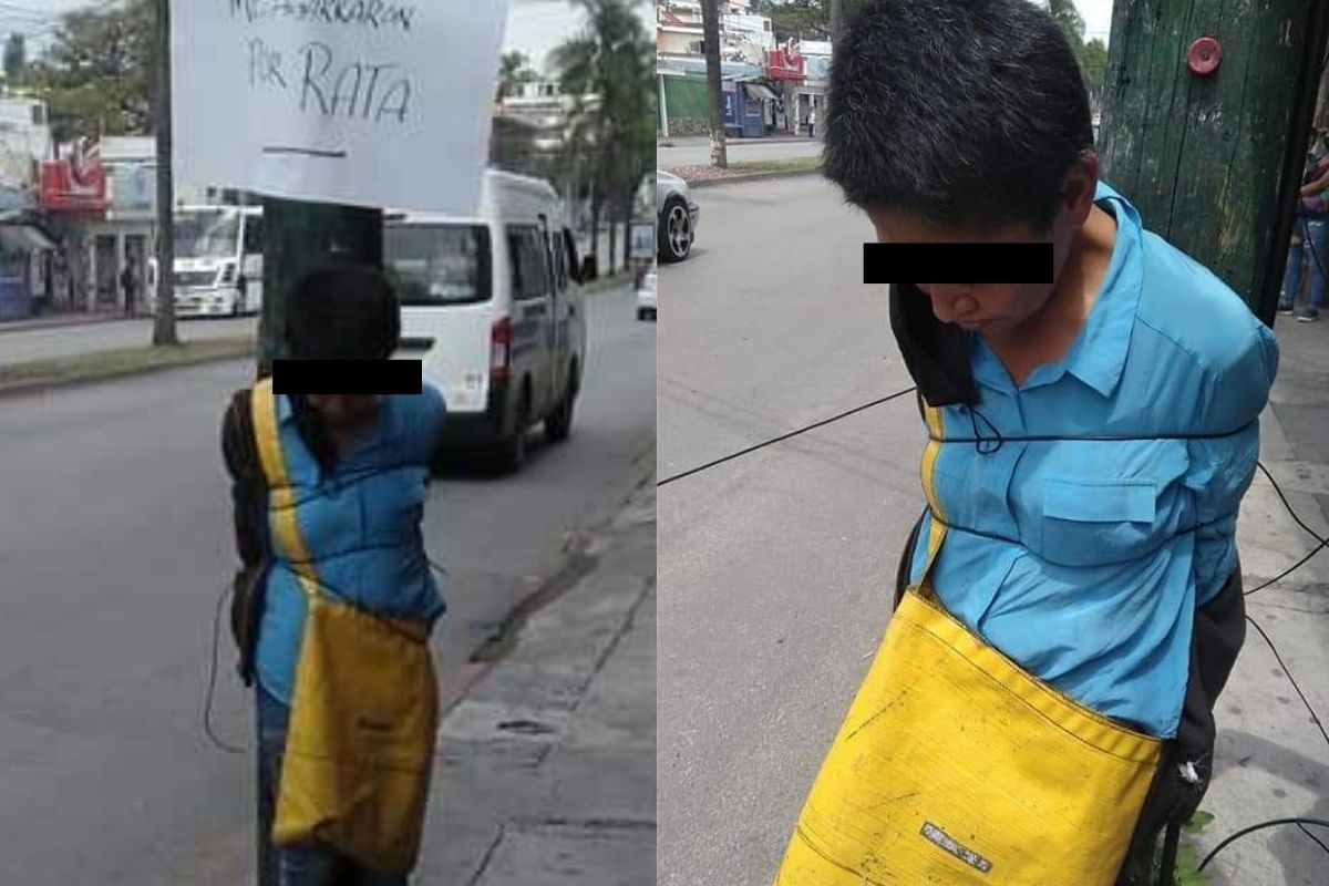 Foto:Especial|¡Impactante! Vecinos amarran a mujer en un poste por presunto robo