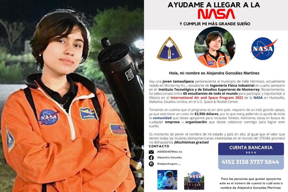 Foto:Twitter/@alejandragonn_|Estudiante mexicana es aceptada en el programa espacial de la NASA