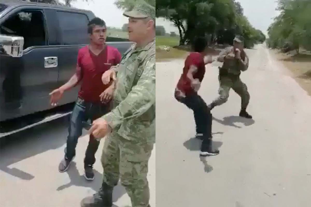 VIDEO. ”Háblale a la banda”, sujeto enfrenta a militares con una piedra