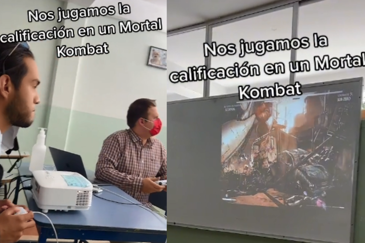 Foto: TikTok/ @profejuanji |  ¡Sin miedo al éxito ! Alumno se juega su calificación con maestro...jugando Mortal Kombat