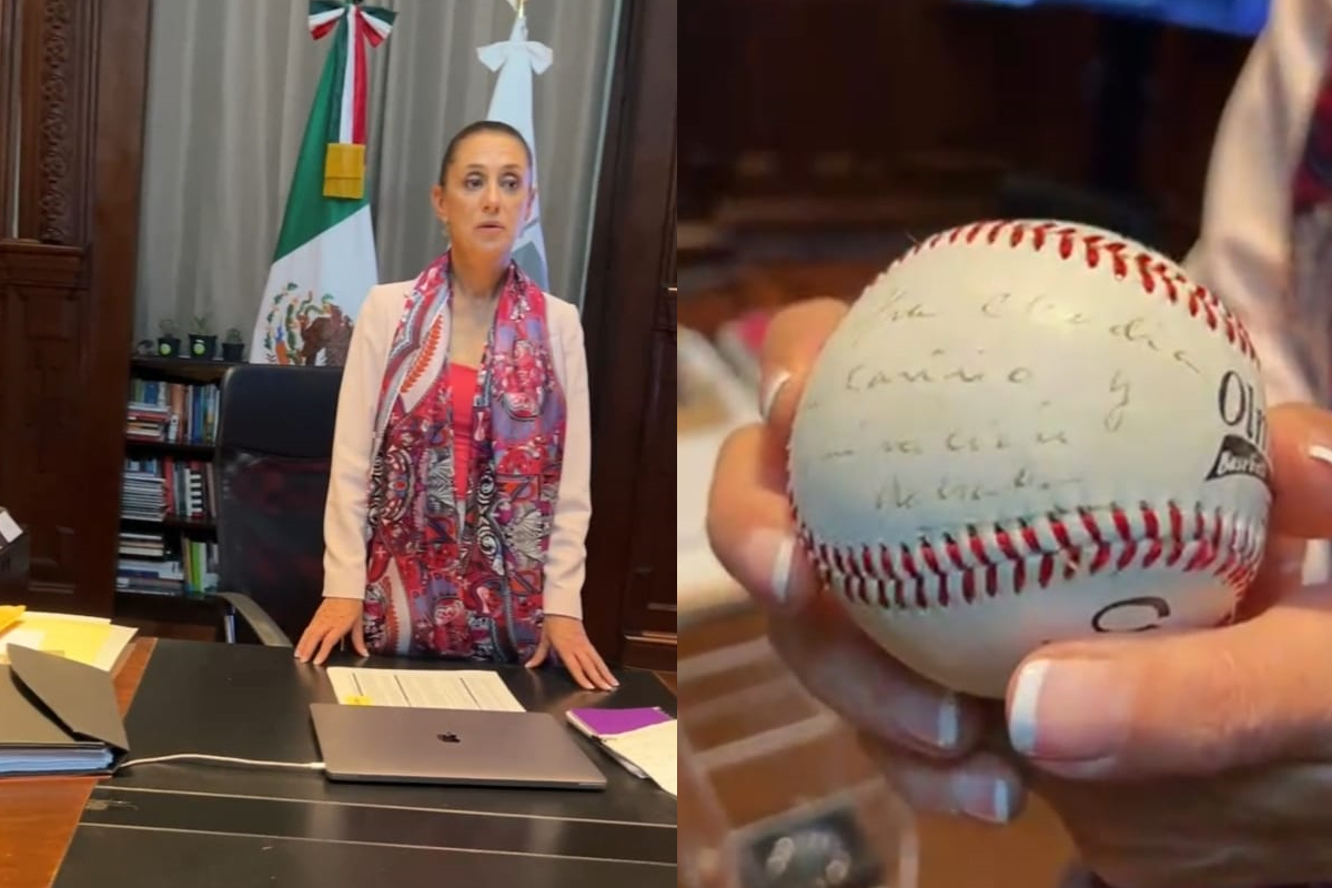 Sheinbaum mostró su oficina por redes y presumió una pelota de beisbol con la firma del presidente Andrés Manuel López Obrador