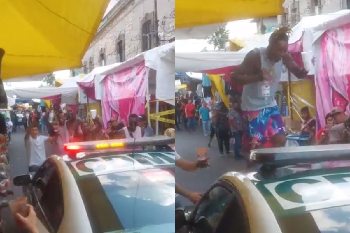 Foto:Captura de pantalla|Video: Hombre baila encima de una patrulla en Tepito; se viraliza
