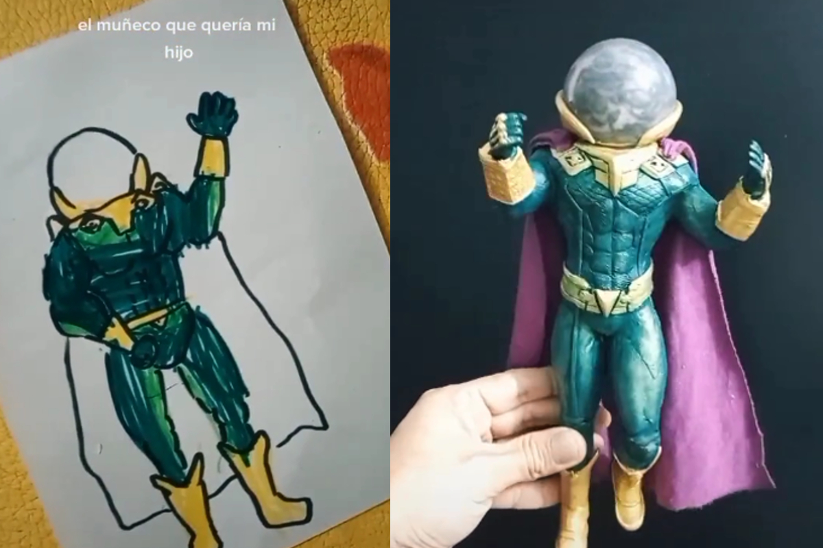 Papá recicla juguete para crear con este el personaje que su hijo dibujo