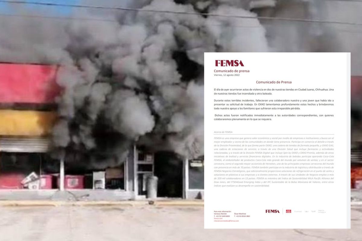 Foto:Captura de pantalla|FEMSA lamenta los ataques a 2 tiendas Oxxo en Ciudad Juárez donde murieron dos mujeres