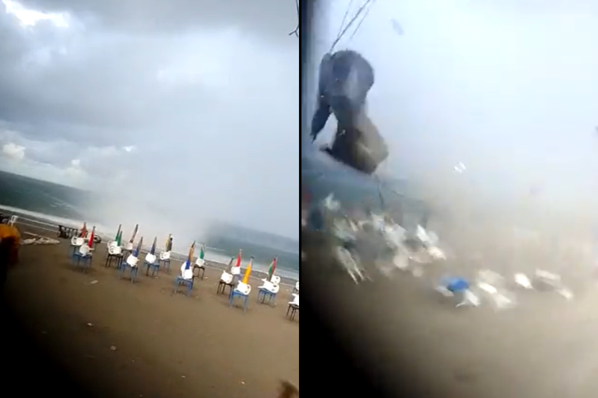 Foto:Captura de pantalla|Video: ¡Impresionante! Captan tromba marina que azotó una playa en Veracruz