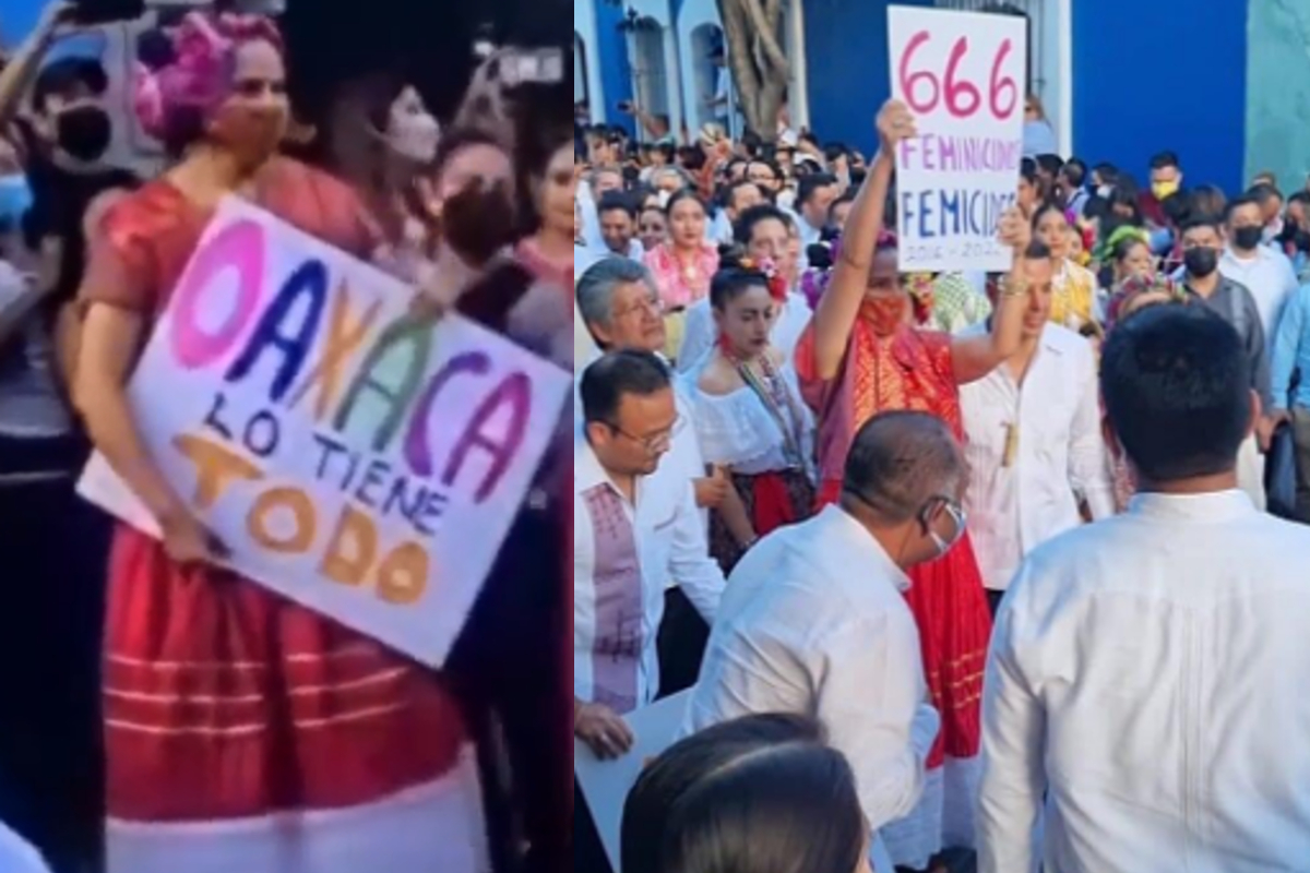 Mujer protestó contra los feminicidios en Oaxaca frente al Gobernador de Alejandro Murat